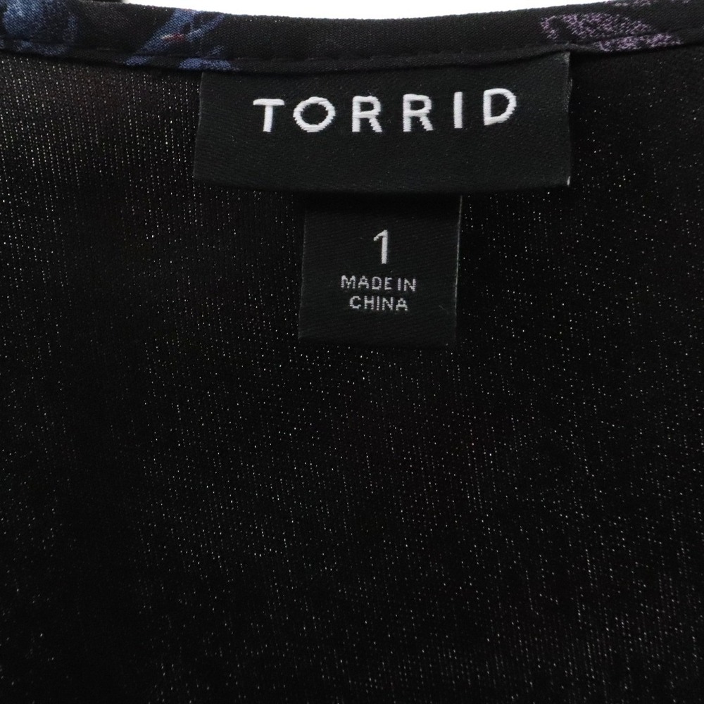 Torrid Floral Chiffon Midi Dress 1X Black Pink Empire Waist Pockets Plus - Picture 9 of 11
